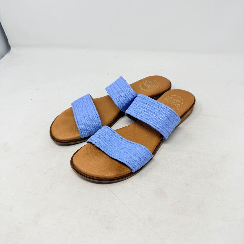 Andre Assous Featherweights Sandals Blue 39 Woven Double Strap Slide Spain